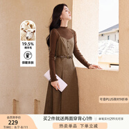 香影復(fù)古格子吊帶毛呢連衣裙女2024秋冬季新款高級感氣質(zhì)收腰裙子 咖啡 M