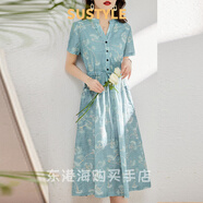 SUSTYLE奢侈高端品牌女裝2025春夏新款棉麻連衣裙女洋氣顯瘦減齡媽媽裝 天藍(lán)蒲公英 2XL 推薦135-145斤