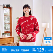 森馬不二馬聯(lián)名毛衣女oversize圖案打底衫春圓領(lǐng)字母衣服個(gè)性小眾 紅白色調(diào)00361 155/80A/S
