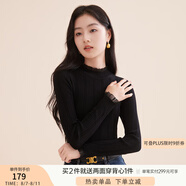 香影【抗起球科技針織衫】2024新款木耳邊半高領(lǐng)針織打底衫女秋冬 黑色 木耳邊領(lǐng) N844008 M