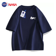 NASA GISS官方潮牌聯(lián)名t恤男夏季寬松休閑圓領(lǐng)百搭印花五分短袖 深藍(lán) 3XL 