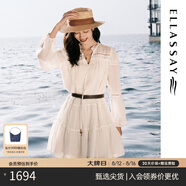 歌力思（ELLASSAY）【張婧儀同款】初戀小白裙新款100%桑蠶絲法式鏤空真絲連衣裙 純凈白 L