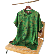 秋殼夏季新款中式通勤短袖媽媽復(fù)古寬松T恤顯瘦時(shí)尚氣質(zhì)上衣緊身外搭 綠色 XL 建議90-105斤