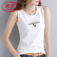 浪莎（LangSha）純棉無(wú)袖T恤女夏季白色字母印花小眾百搭上衣寬肩背心新款韓版ins 白色印花6 L 102-116斤