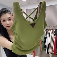 deciuhlae【認(rèn)準(zhǔn)正版】女士大碼背心三角標(biāo)吊帶背心內(nèi)穿無(wú)袖修身冰絲螺紋上 綠色 L碼L(100-115斤) 均碼