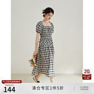 自巧（ZIQIAO）小個(gè)子法式復(fù)古打攬格紋連衣裙2023新款高腰吊帶裙氣質(zhì)長(zhǎng)裙 黑白格紋短袖 L (5碼)
