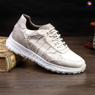 MGRRXINU春夏新款男士超輕運動(dòng)休閑真皮鞋6cm8cm隱形內增高全真鱷魚(yú)皮男皮 白色 喜馬拉雅白 37