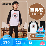 Converse匡威兒童裝男童套裝春秋季新款長(zhǎng)袖t恤褲子2件套女大童透氣運(yùn)動(dòng)服 正黑色 140 /68 【建議身高128-140cm】