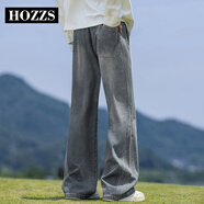 漢哲思Hozzs/漢哲思水洗藍色牛仔褲男士春秋季寬松美式vibe高街闊腿褲子 甄選面料-藍色 M