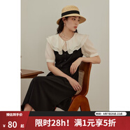 獨(dú)束大碼女裝【雙色可選】法式茶歇娃娃領(lǐng)連衣裙女夏裝微胖mm裙子 芝麻黑 M