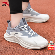 安踏（ANTA）飛揚跑鞋男鞋2025夏季中考體測輕便舒適軟底網面透氣運動跑步鞋 白/灰/霧灰-5 【網面透氣】 39 (6.5碼)