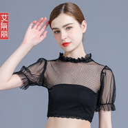 源夫人短款網(wǎng)紗背心打底衫女夏黑色短袖t恤吊帶裙內(nèi)搭薄紗透明緊身蕾絲 黑色 S 參考【80~95斤】