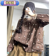 依伊純旗艦店品牌日系波點(diǎn)襯衣森女系寬松亞麻襯衫上衣 咖啡色 均碼 [95-160斤]