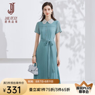 經(jīng)典故事（JANE STORY）修身娃娃領(lǐng)黑色襯衫連衣裙女2024新款夏季雪紡裙子氣質(zhì)襯衣百褶裙 藍綠色 2XL