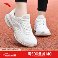 安踏漫步運(yùn)動(dòng)鞋女鞋女士夏季款皮網(wǎng)面透氣輕便防潑水軟底跑步鞋子女 星云皮面|象牙白/藕灰5571-6 35.5