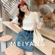 美洋（MEIYANG）瘦瘦T 顯瘦圓領(lǐng)彈力修身百搭短袖女士上衣時(shí)尚休閑透氣柔軟T恤女 萬(wàn)金油白T L