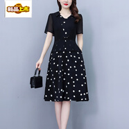 初徑媽媽波點(diǎn)連衣裙女夏季新款輕奢感氣質(zhì)高端小個子雪紡裙子 黑色 L 建議90-105斤