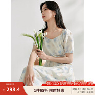 茵曼（INMAN）法式碎花高級感2025夏女新款休閑中長吊帶連衣裙子 月藍連衣裙-18424791 S