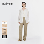 納薇（naivee）夏新款萊賽爾直筒褶皺高腰垂感寬松輕薄休閑直筒褲女 駝色 M