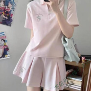 芙倍可韓系學(xué)院風(fēng)休閑運動(dòng)服套裝女寬松polo衫短袖短褲小個(gè)子兩件套 粉紅色上衣+粉紅色裙子 【套裝】 XL 【建議120-135斤】