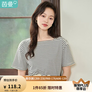 茵曼（INMAN）優(yōu)雅精致洋氣T恤2025夏女裝新款橫向色織條紋短袖上衣F18322726 黑白條 -F18322726H S