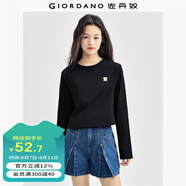 佐丹奴Giordano女裝純棉食物刺繡針織圓領(lǐng)長(zhǎng)袖T恤13324552 01黑色(面包) S