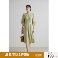 獨束大碼女裝法式V領連衣裙高腰顯瘦A字裙2024夏季新款 青藤綠 L (尺碼：2)