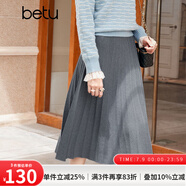 百圖betu女裝秋冬新款半身裙法式百褶高腰顯瘦A字針織裙女2310T76 灰色 L