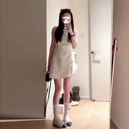 GARNUO白色無袖背心不規(guī)則連衣裙子女夏季法式高級感收腰顯瘦花苞裙短裙 白色 S  【101-110斤】