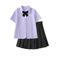 酷章（KUZHANG）原創(chuàng)設(shè)計(jì)感jk襯衫泰式校服泰國(guó)jk制服女箱褶裙短裙畢業(yè)班服套裝女 襯衫+黑色平角領(lǐng)結(jié)+黑色百褶裙 XS 收藏有禮