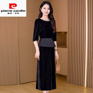 皮爾卡丹（pierre cardin）金絲絨套裝連衣裙輕奢高級感收腰顯瘦氣質(zhì)減齡高端奢華兩件套裙子 黑色-金絲絨連衣裙套裝輕奢高級感收腰顯瘦洋氣減齡高 3XL  【適合136-145斤】