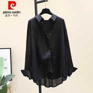 皮爾卡丹（pierre cardin）紅色天絲棉薄款防曬襯衫春夏新款韓版簡約百搭長袖襯衣現(xiàn)代舞上衣 黑色 M 100-115斤