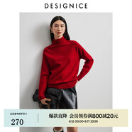 迪賽尼斯（DESIGNICE）冬季新款半高領全羊毛長袖打底衫通勤毛針織衫女 紅色 S