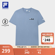 FILA官方男子短袖T恤夏季簡(jiǎn)約圓領(lǐng)運(yùn)動(dòng)男裝上衣休閑針織套頭衫 鐵漆藍(lán)-DB L 175/96A