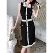 JK&JS法式赫本風(fēng)時(shí)尚修身顯瘦針織連衣裙女裝無(wú)袖背心裙女 黑色 均碼