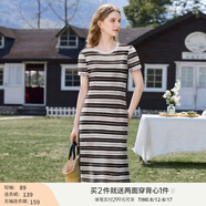 香影流蘇條紋黑色t恤女短袖2025夏裝新款寬松休閑風(fēng)正肩圓領(lǐng)上衣 黑色L85S798 連衣裙 S 155/80A/85-95斤