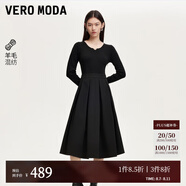 VEROMODA連衣裙女2024早秋新款針織拼接百褶連衣裙赫本小黑裙優(yōu)雅百搭氣質(zhì) 黑色 XL
