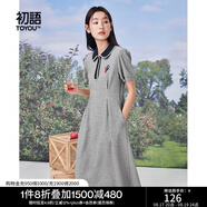 初語polo領(lǐng)連衣裙收腰顯瘦女夏季新款a字裙短袖t恤高腰中長裙 灰色 XL