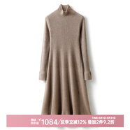 帕什康賽妮羊絨連衣裙女中100%山羊絨中長款半高領(lǐng)針織裙 BL-2325 深駝色 均碼