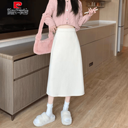 皮爾卡丹大碼a字半身裙女秋冬中長(cháng)款高腰包臀裙松緊腰直筒后開(kāi)叉一步長(cháng)裙 63752#  杏色半身裙 S