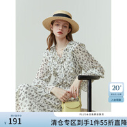 范思藍(lán)恩23FS11387荷葉邊茶歇法式連衣裙女春秋長(zhǎng)袖雪紡碎花裙子 米底粉花 S