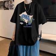 暢登美式潮牌字母印花純棉短袖T恤男士夏季寬松休閑百搭半袖體恤上衣 黑色 【B5494】 S