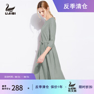 UAISI春夏休閑女裝棉質(zhì)連衣裙女文藝小清新長(zhǎng)裙寬松休閑時(shí)尚簡(jiǎn)約裙子 綠色 七分袖 M
