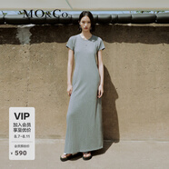 MO&Co.連衣裙夏假兩件圓領(lǐng)側(cè)開叉寬松微收腰長裙黑色灰色摩安珂 中花灰色 L