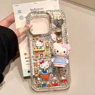小莓介閃鉆邊框滿屏kt貓五角星星適用iPhone16promax手機殼蘋果15pro可愛小眾14輕奢13少女12p全包保護套 邊鉆滿屏滑板汽車凱蒂貓+立體kt掛件 iPhone 13