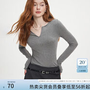 范思藍恩秋季V領(lǐng)套頭百搭長(cháng)袖針織T恤女秋季2024新款通勤修身針織衫上衣 高級灰 M
