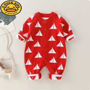 G.DUCKKIDS嬰兒毛衣連體衣0-6個(gè)月女寶寶春秋裝3雙層加厚手工開(kāi)衫針織衫衣服 紅色YLD8865 66 cm