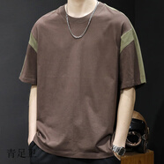 青足衛(wèi)撞色短恤男寬松潮牌大碼男裝2025新款男士重磅體恤夏季潮 深棕色 XS