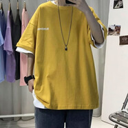 國(guó)潮美式t恤男ins潮流短袖印花設(shè)計(jì)感小眾oversize半袖夏季上衣服 黃色 M