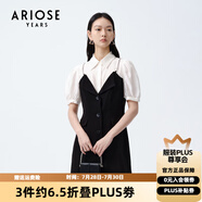 艾諾絲雅詩商場同款夏季新品假通勤百搭A型假兩件連衣裙女20429004 黑白色 2XL